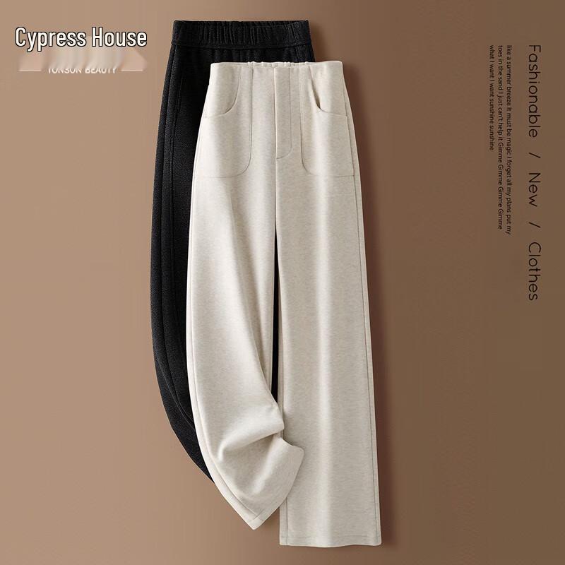 

Women s Solid Thin Fleece High-Waist Wide-Leg Pants L