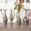 Textured Geometric Vintage Bronze Metal Vases For Living Room Table Centerpieces Display Flower Arrangements Container