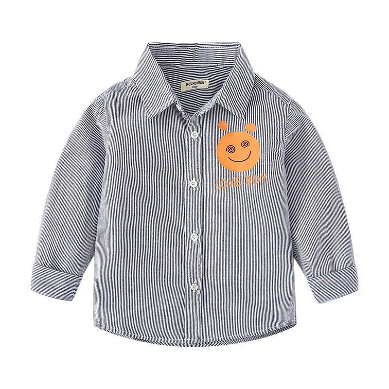 Children s Striped Shirt Pure Cotton Clothes Baby Boy Long-Sleeved Shirt Spring and Autum Kidsren s Clothing Boy s Lapel Smiling Top Black Bar 90