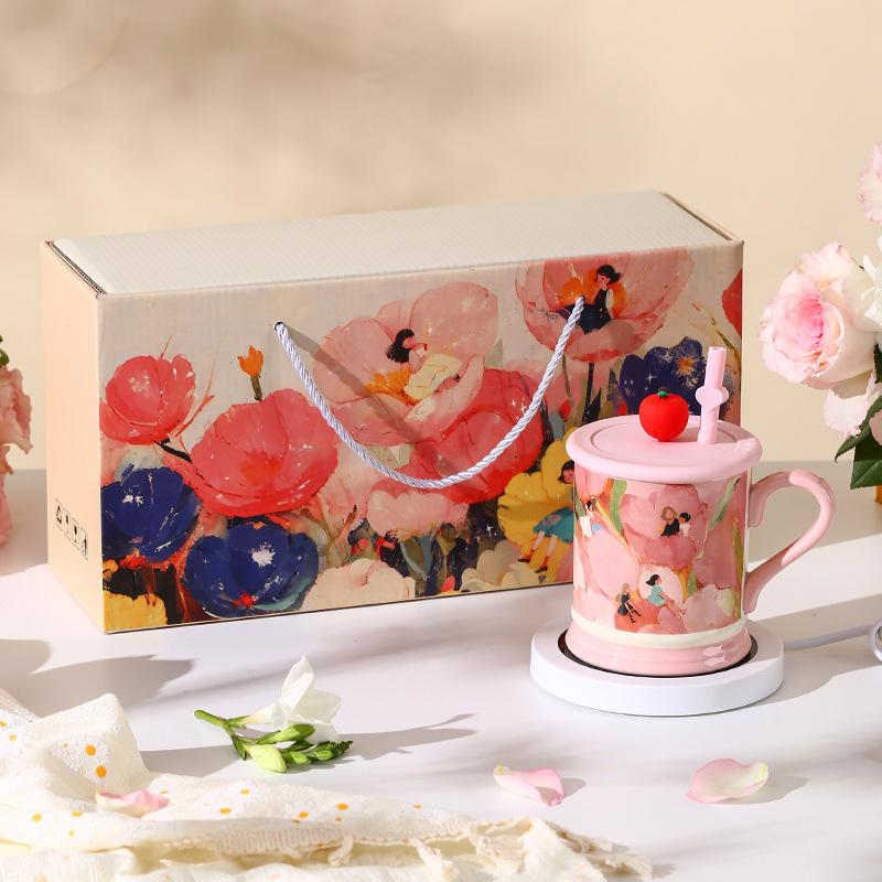 

Flower Sea Girl Ceramic Water Cup Warm Cup Goddess Day Gift High Precision Mug Soft Gift Gift with Spoon Gift 301-400ml