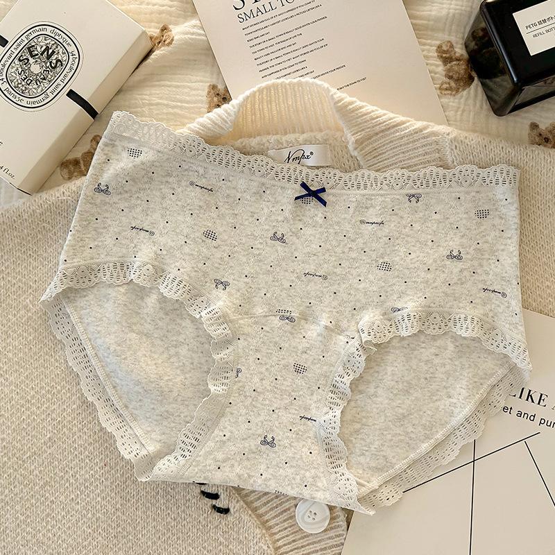 Women's Spring and Autumn Vintage Pure Cotton 10A Class Antibacterial Extended Crotchy Waist Triangle Briefs