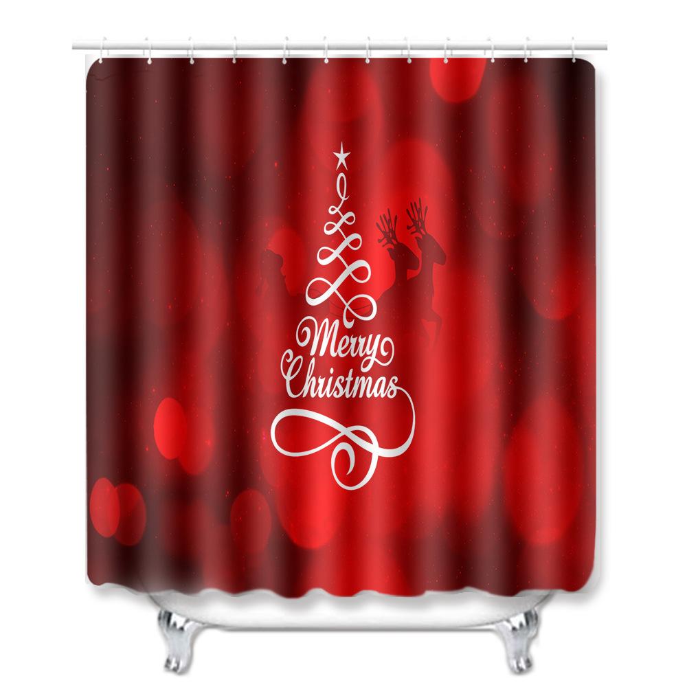 Christmas Printed Shower Curtain Floor Mat Four-Piece Bathroom Toilet Non-Slip Absorbent Carpet Toilet Non-Slip Door Mat