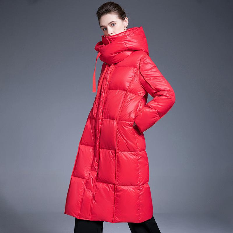 European light warm quilt white duck down jacket women's medium and long winter knee thickened down jacket
