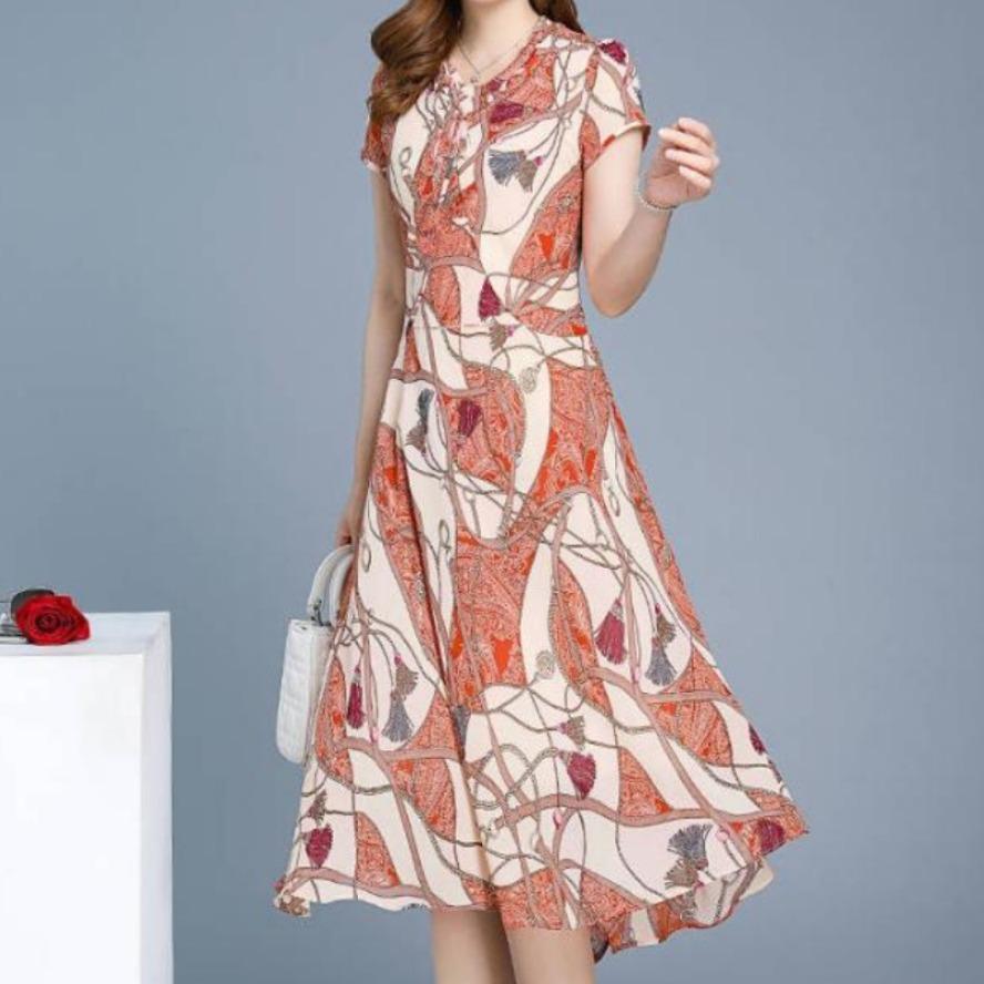 

YYFS Женская мода Лето Весна Цветочный узор Принт Короткие рукава О-образный вырез Высокая талия Повседневные платья XXXXXL