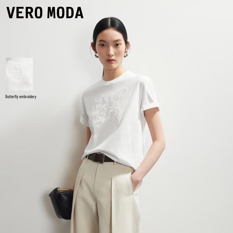 VEROMODA Women s Butterfly Embroidered Pure Cotton Round Neck Short Sleeve T-shirt XL