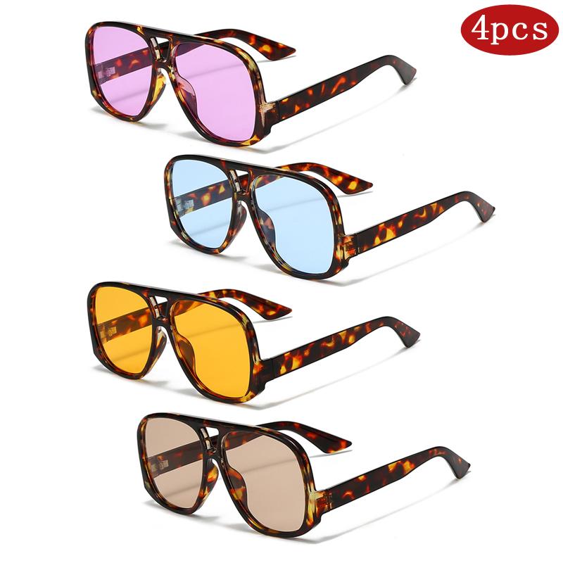 4 Sets Vintage Square Double Bridges Sunglasses Fashion Outdoor Driving Brand Shades Eyeglasses Beach Travel UV400 Sun Glasses