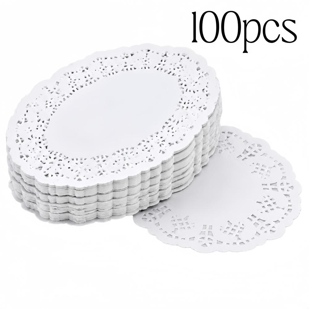 50/100 Stück Platzdeckchen Papierdeckchen Spitze Rand Cupcake-Unterlage für Frittiertes Dessert Party Hochzeit Tischdekoration Küchenbackutensilien