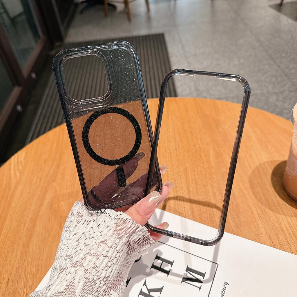 For IP16promax Second Generation Magnetic Colorful Three-in-one PC Upper and Lower Cover + TPU Plus Glitter All-inclusive Mobile Phone Case