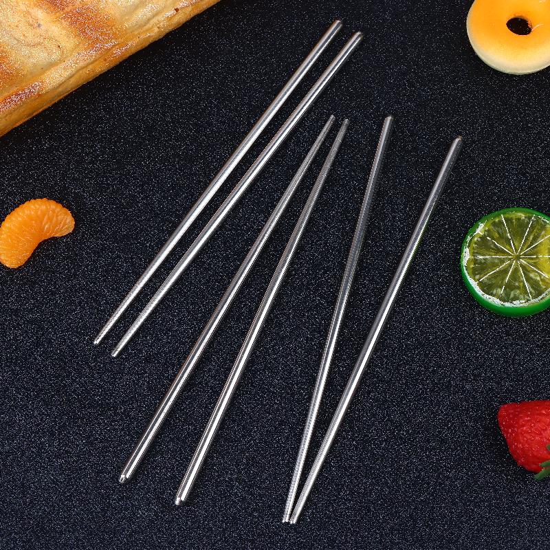 Stainless Steel Chopsticks Reusable Household Round Metal Chop Sticks Japanese Sushi Food Stick Kitchen Tableware Cutlery
