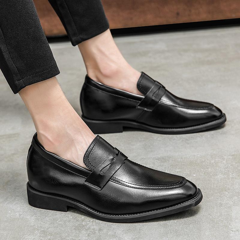 

British leather shoes invisible inner height increase formal office shoes soft surface comfortable foot cover lazy casual sailing shoes 44