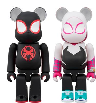 Medicom Toy BERBRICK Spider-Man (Meilen Morales) & Spider-Gwen 2-teiliges Set, ca.. 70 mm hoch, Nicht im Maßstab, Vorgefertigt bemalt, Vollständige Figuren