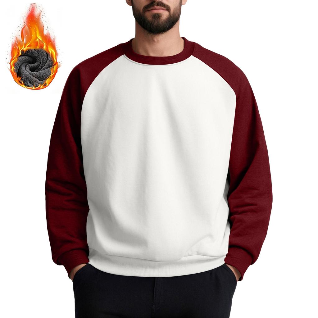 Unisex Colorblock Round Neck Pullover Top Raglan Sleeve Long Sleeve Fleece Sweatshirt