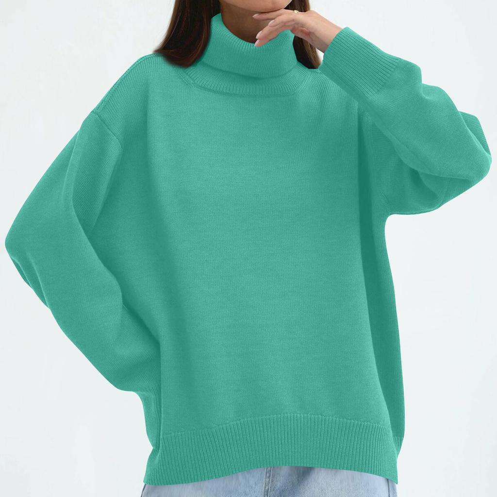 Women's Fashion High Neck Knit Pullover Top Long Sleeve Casual Sweater