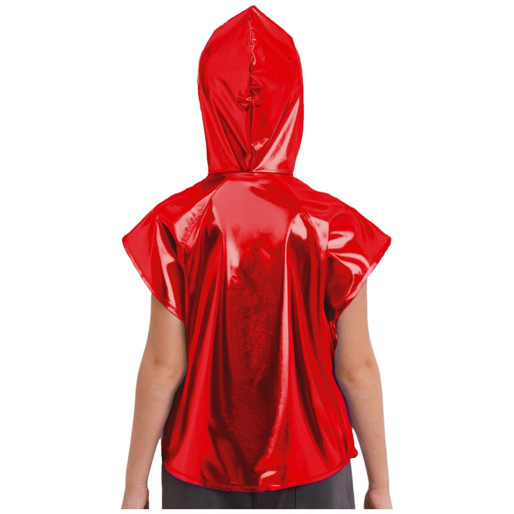 Boys Girls Metallic Hooded Vest Sleeveless Zipper Shiny Hoodie Jazz Dance Stage Performance Vest