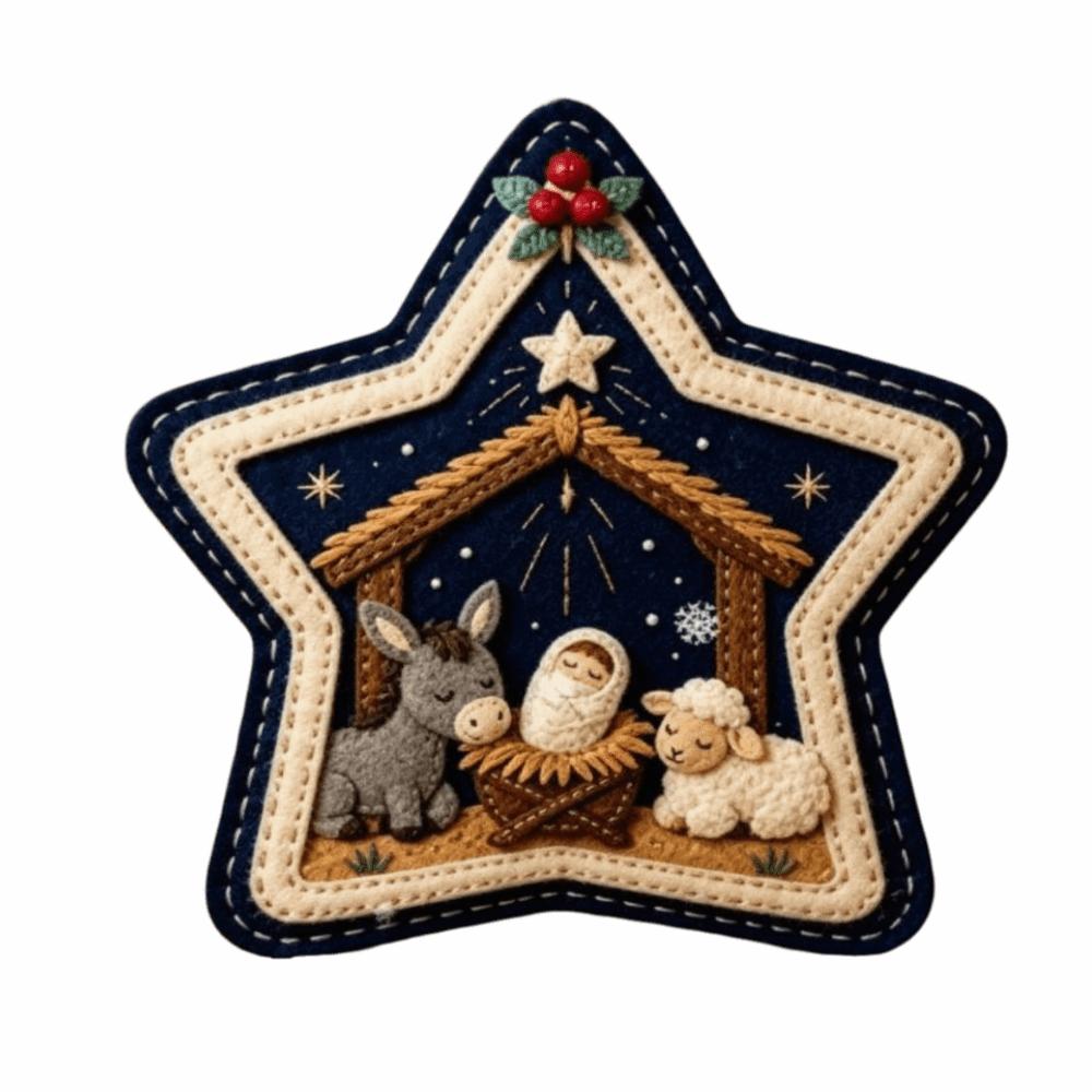 Unique Star Shape Nativity Scene Felt Pendant Home Decor Cartoon Jesus Hanging Ornament Xmas Tree Christmas Tree Ornament Home