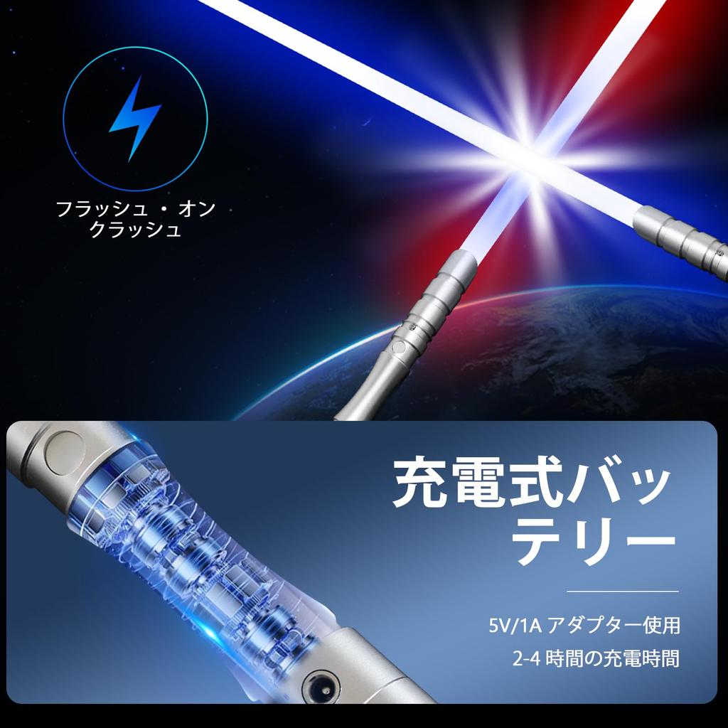 YDD Lightsaber with LED Blade, Metal Hilt, Force FX, Sound Effects, Sensor, Rechargeable Light-Up Sword (Silver-Blue Blade)
