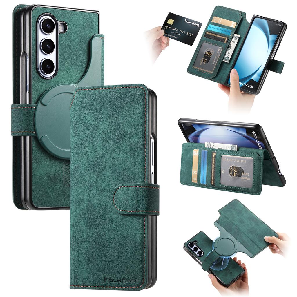 Case for Samsung Z Fold 7 6 5 4 3 Magnetic 2-in-1 Flip Cover with Card Slot and Drop Protection Tough Case Shock Proof Plain