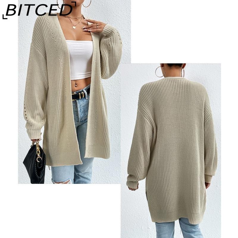 BITCED Autumn/Winter Oversized Mid-Length Cardigan Knitwear V-Neck Solid Colour Knit Top