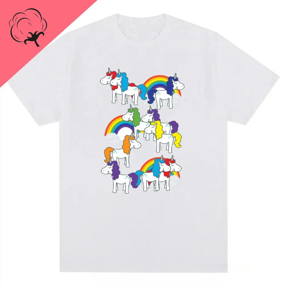 Pánské tričko s jednorožci Duhová grafická trička Vtipná trička Dámská móda Hip Hop Alpha Pánské topy 100% bavlna Unisex Estetické oblečení