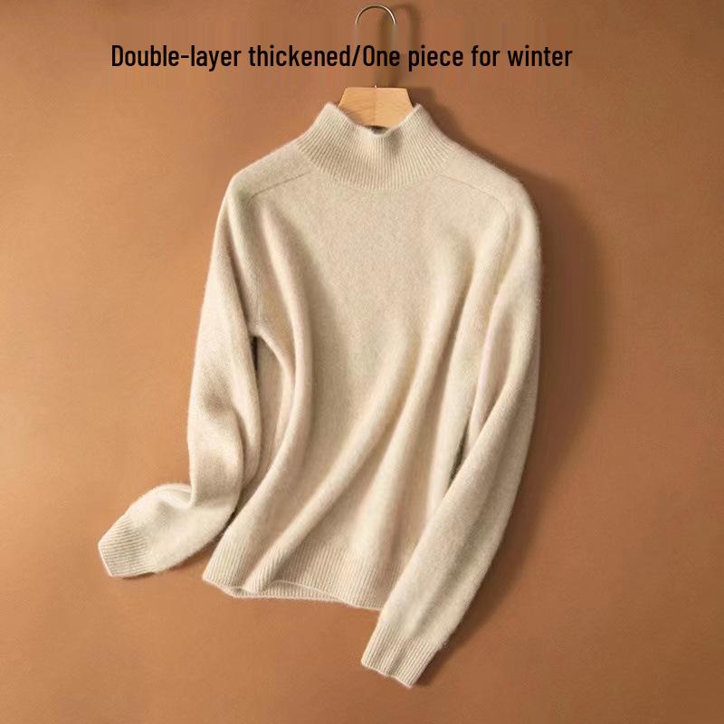 Mengyi Women's Thickened Half-High Neck Cashmere Pullover Sweater - Warm Autumn/Winter Base Layer