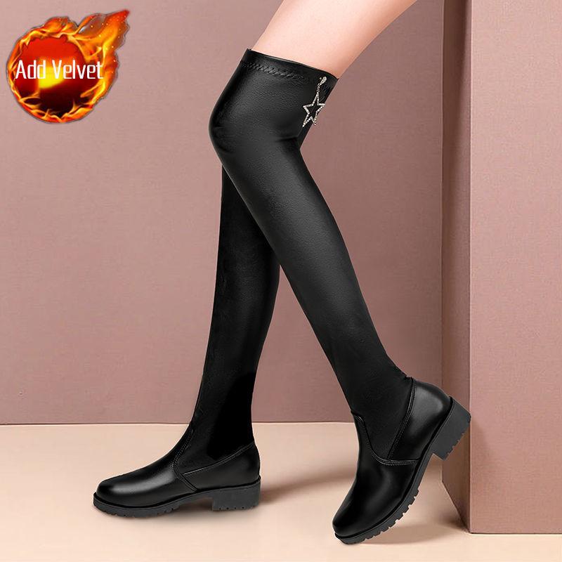 Plus Size Women's Mid-Heel Over-The-Knee Stretchy Slim Boots Trendy High-Leg Boots for Women Versatile Ankle-High Winter Boots