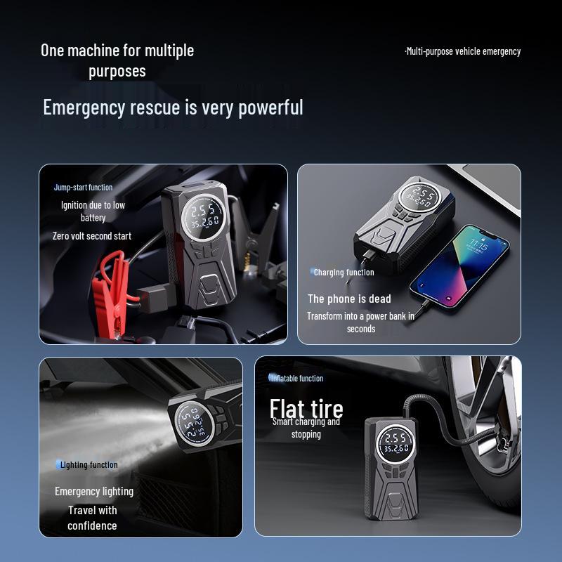 Car Wireless Inflator & Jump Starter Power Bank with Emergency Air Pump.