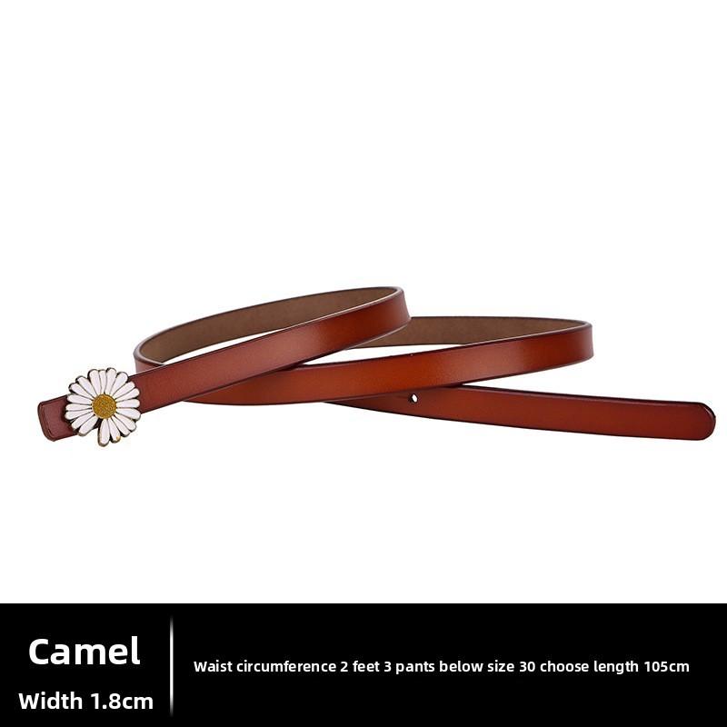 

Genuine Leather Small Daisy Waist Belt For Women With Alloy Buckle And Adjustable Length верблюд