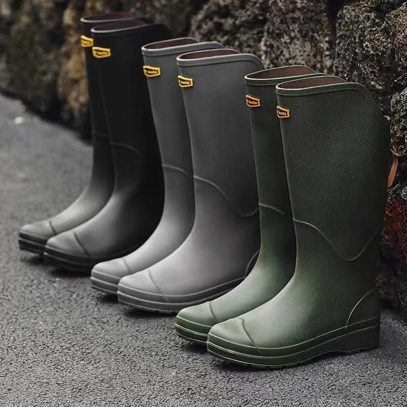 High tube rain shoes men's and women's new outdoor platform rain boots wading long tube water boots velvet non-slip water shoes men