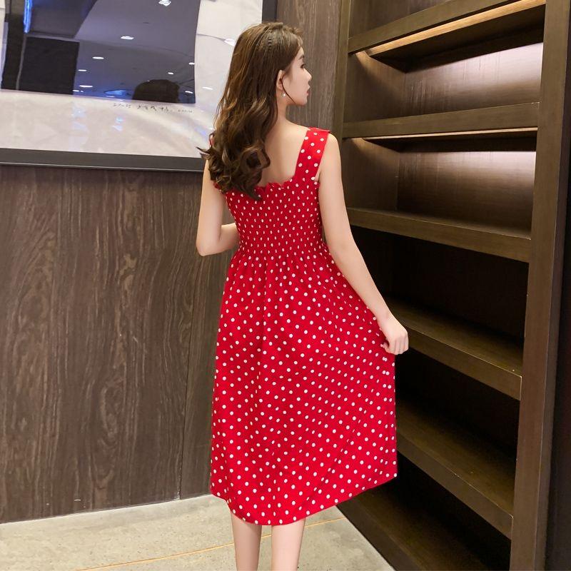 Women's Summer Strap Pleated Chiffon High-rise Mini Polka-dot Print Dress