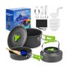 Portable Outdoor Camping Cookware Set Hard Anodized Kettle Pots Frying Pans Tableware for Cooking and Dining