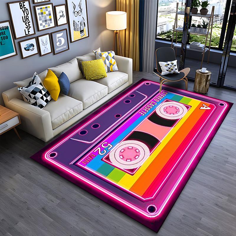 Retro Rainbow Cassette Tape Design Rug Non-slip rug suitable for living room and bedroom sofas
