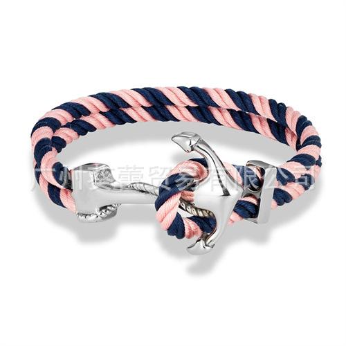 Classic Navy Stainless Steel Anchor Bracelet Men'S Casual Double Strand Multicolor Nautical Surfing Bracelet