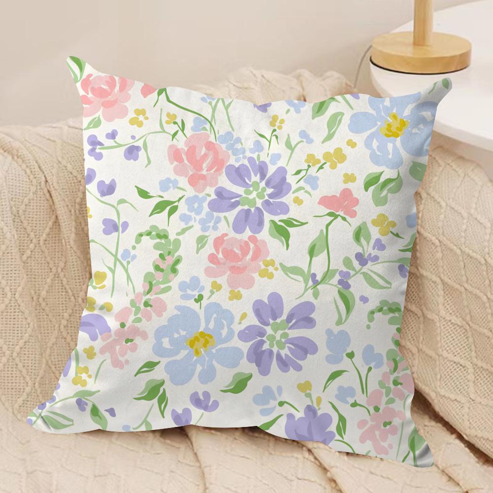 Fresh Floral Print Cushion Cover Short plush Doublesided Print Square Throw Pillow Covers Sofa Home Cushion Decor