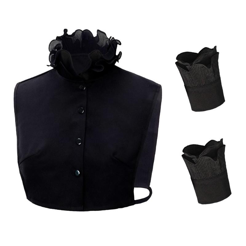 

Stylish Ruffle V Neck False Collar Insert And Wrist Cuffs Faux Sleeves Set For Women Girls Decorative Layering Accessory