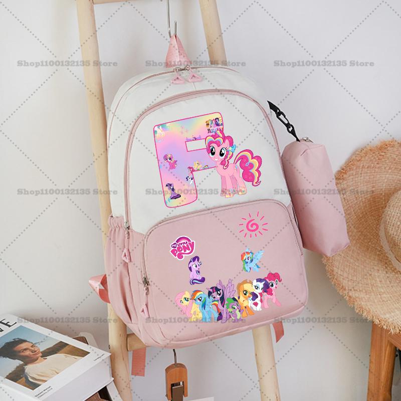 2pcs My Little Pony Backpack Pencil Case Girl Student Teenager Pink Book Bag Men Rucksack Travel Mochila Escolar Gift STEM DIY Model Kit 3D