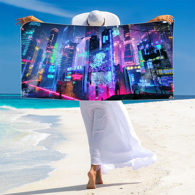 Cyberpunk Print Beach Towel, Large Soft Quick Dry Towel for Beach Camping Swimming