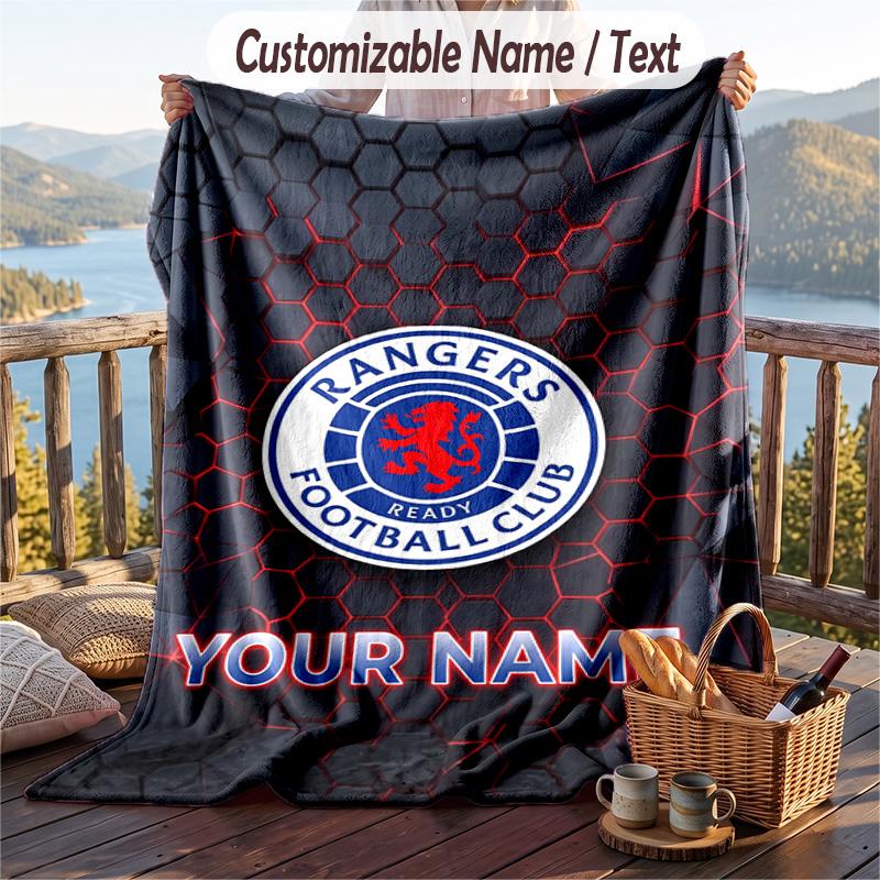 Flannel Blanket Rangers FC Print Custom Name Text Soft Throw for Sofa Bed