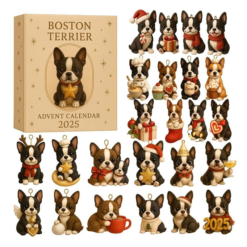 

Boston Terrier Advent Calendar 2025, 24 Days Of Festive Boston Terrier Ornaments, 2D Acrylic Christmas Countdown Calendar