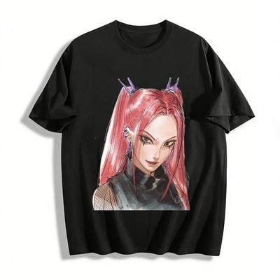 Cyberpunk Style Red-haired Anime Girl Print Top Cool Trendy Streetwear Unisex T-shirt Pure Cotton T-shirt