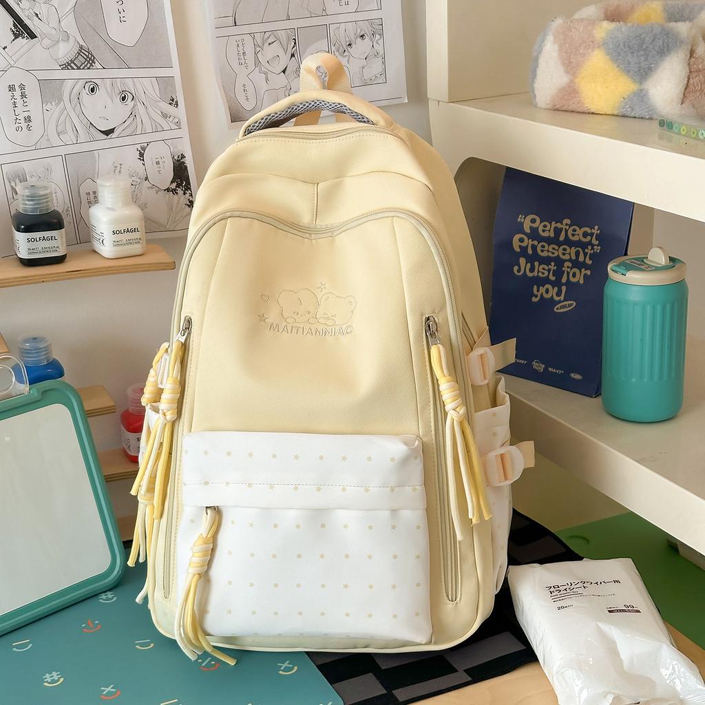 Schoolbag schoolbag female student solid color simple Japanese high-value girl backpack large capacity lightweight versatile casual backpack