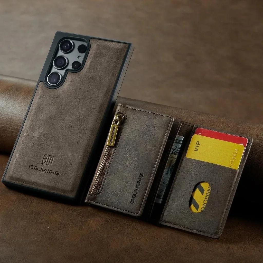 

2-in-1 Zipper Wallet Phone Case For Samsung Galaxy S24 Ultra S25 S22 Plus S23 FE S21Ultra Magnetic Detachable Leather Flip Cover For Samsung Galaxy S21 Ultra кавовий