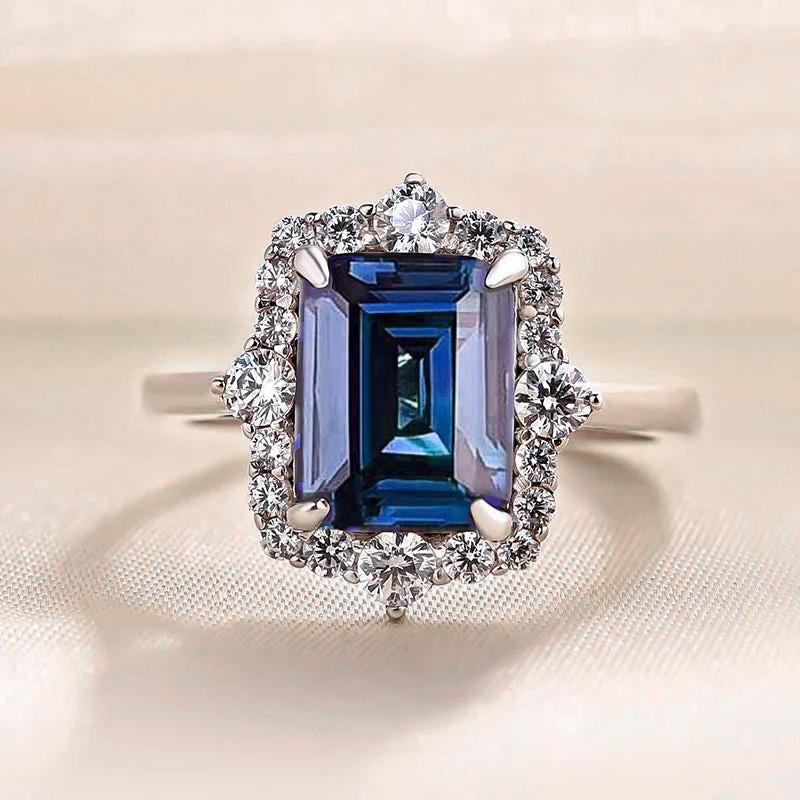 CopperGorgeous Blue Cubic Zirconia Rings for Women Wedding Geometric Shaped Engagement Party Lady Fashion Jewelry