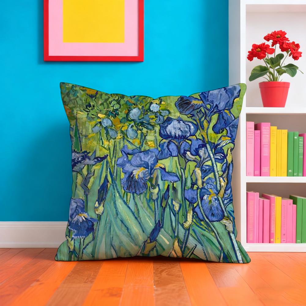 Van Gogh Oil Painting Cushion Cover Plush Fabric Soft Double-Sided Printed Sofa Warm Winter Home Gift Cushion Cover