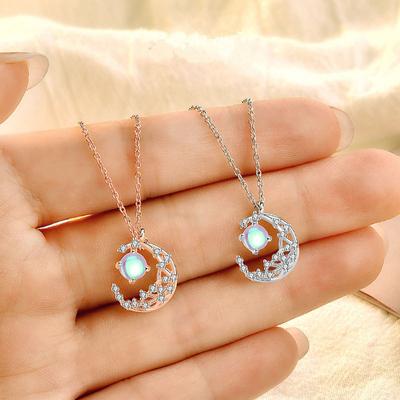Adjustable Link Chain Choker Necklaces For Women 925 Sterling Silver Moonstone Moon Pendants Statement Jewelry Dz862