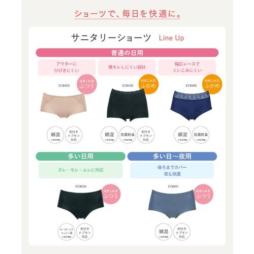 Wing/Wacoal Sanitary Shorts [Body Fabric: Organic Cotton Blend] Compatible with Winged Pads, Regular Length, Women's, EC8500, Sizes BL and L