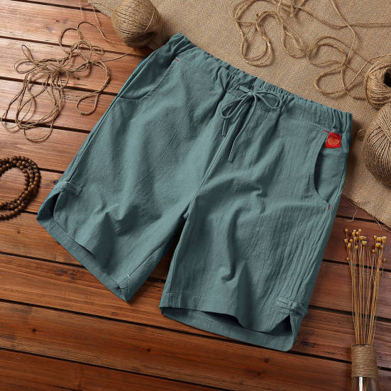 Men Beach Shorts Drawstring Elastic Waist Solid Color Loose Pockets Sports Quick-drying Plus Size Chinese Style Men Sweatpants Male Clothing