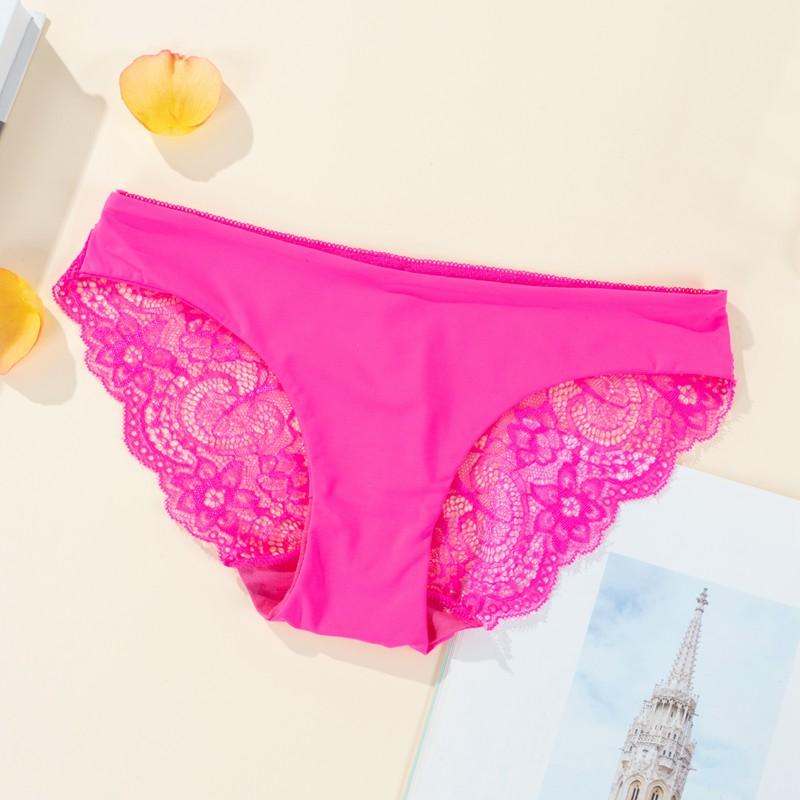 

Женские сексуальные кружевные трусики с вырезом, бесшовные трусы, удобные дышащие трусы-брифы S ярко-розовый