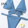 Attractive Bikini Ensemble 2Pcs/Set Women Set Halter Padded Wireless Bra High Close-fitting Tankini Waist Swimming Briefs Split Design Solid