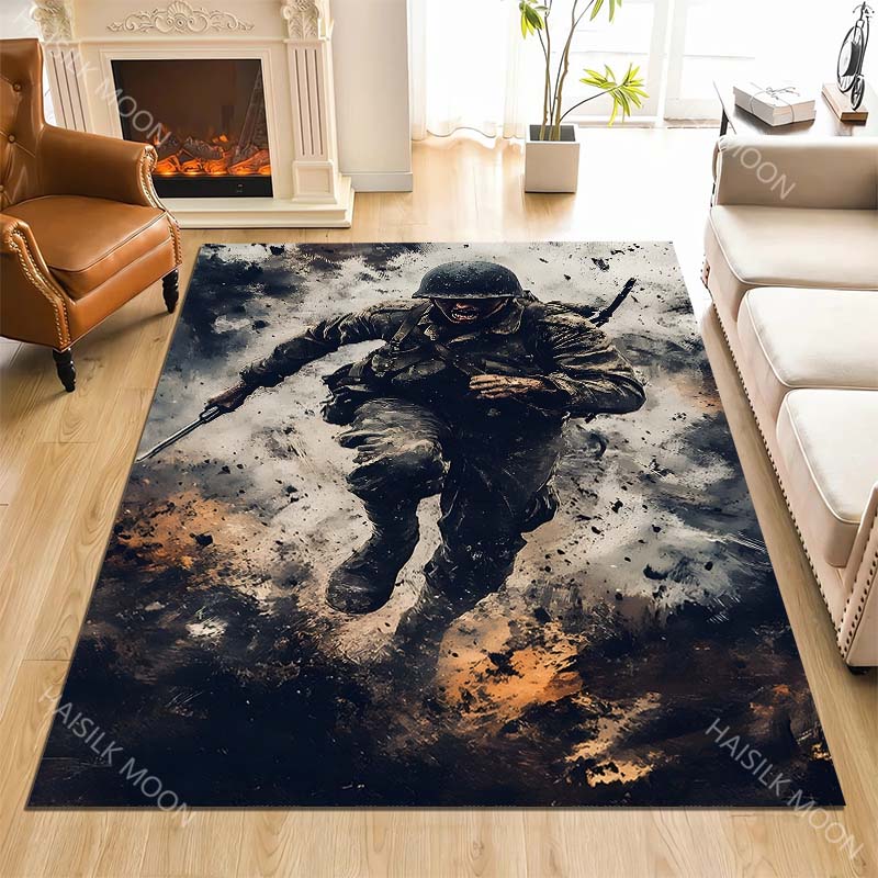 1PC Charging Soldier Battlefield Explosion Fire Smoke Carpet for Living Room Bedroom Sofa Home Decor Rus Non-slip Floor Mat