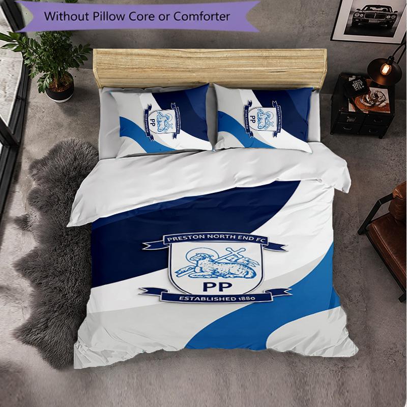 Preston North End Football 3 Piece Bedding Set Soft Duvet Cover Set with Pillowcases Printed Bedroom Decor Set for Home